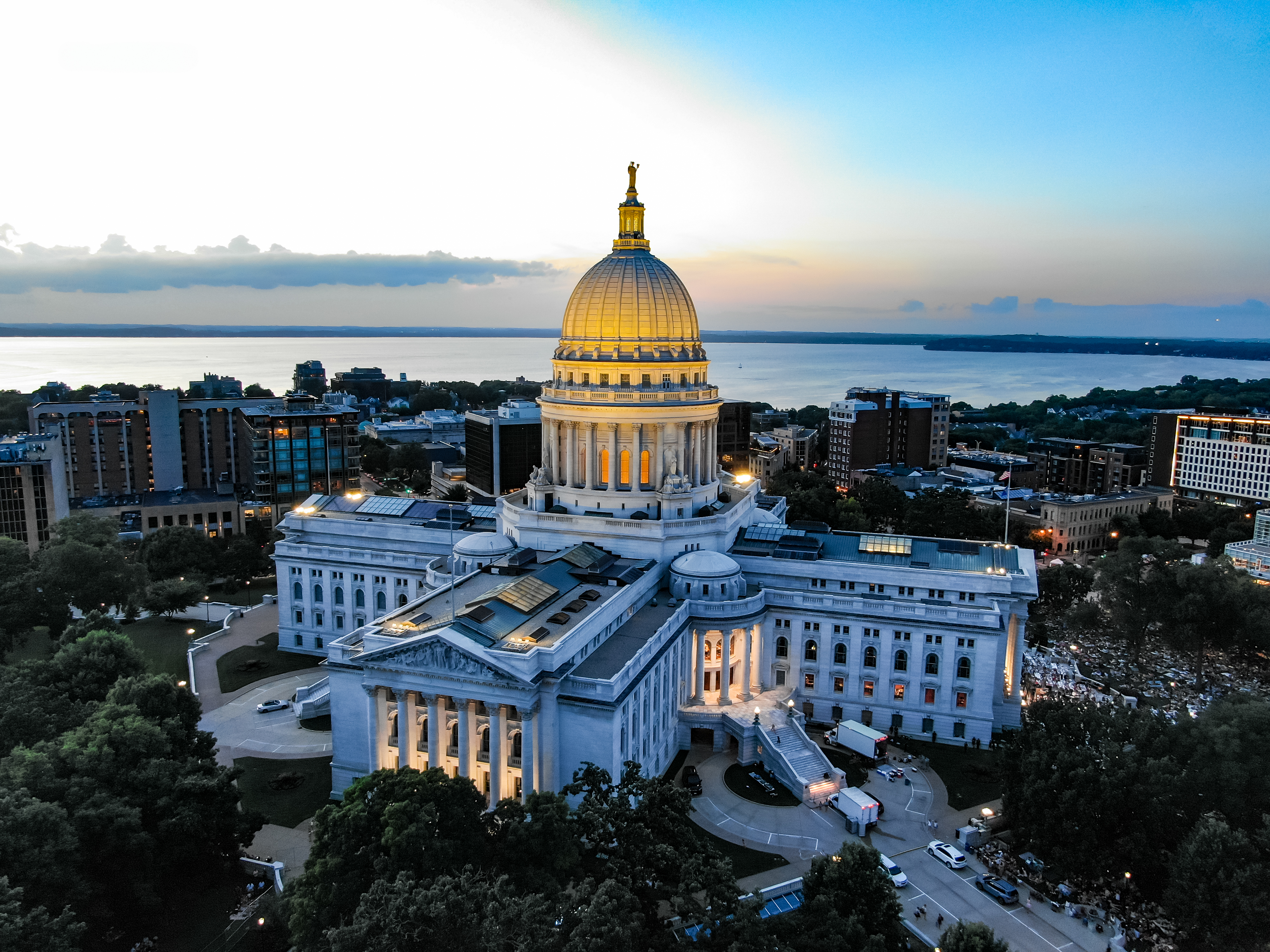 Wisconsin State Capitol at dusk 